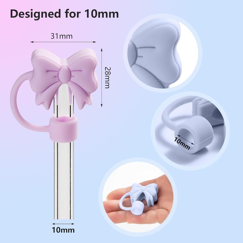 linmaya 6PCS Bow Straw Toppers, Cute Straws Covers for Stanley 30&40 Oz Tumbler with Handle, 10mm Dust-Proof Drinking Straw Dispensers Straw Topper Cap for Girls Kids (Mutlicolor) - Image 5